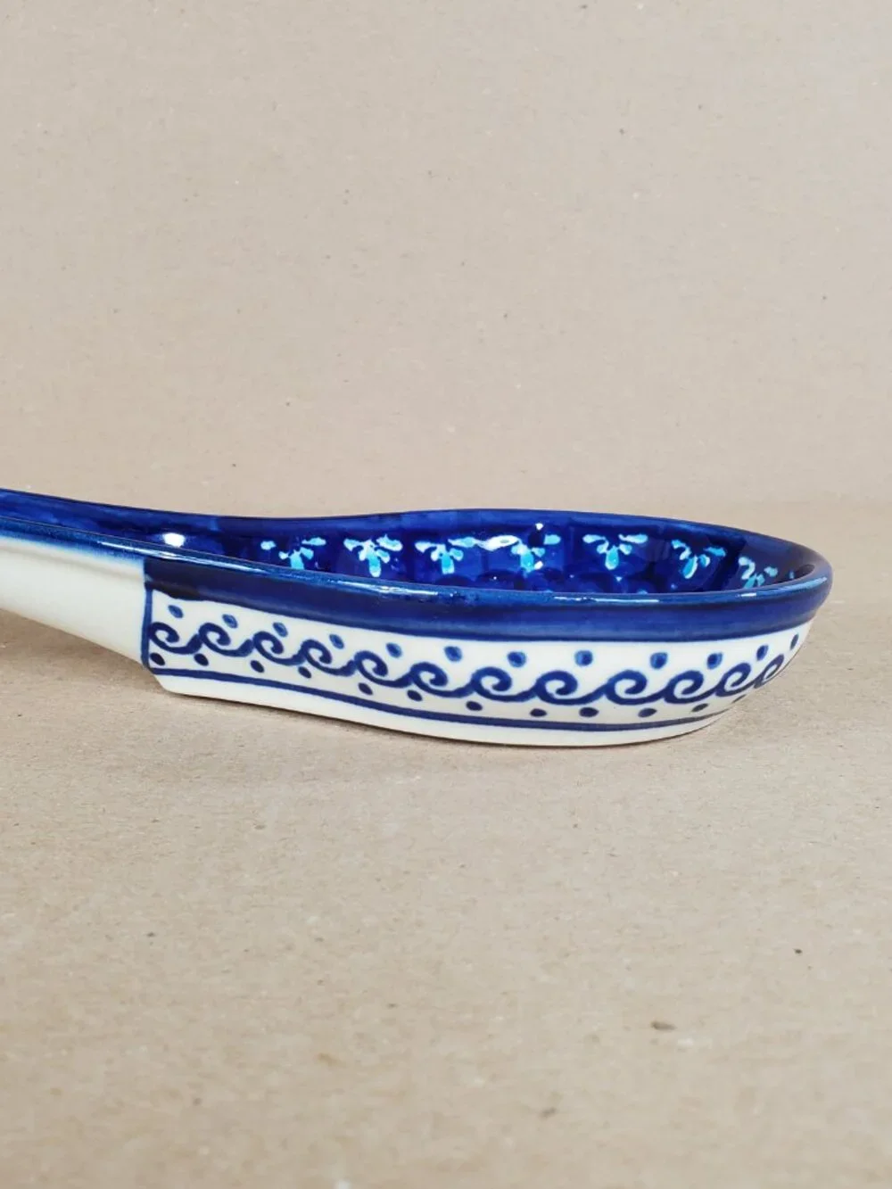 Vintage Boleslawiec  Polish Pottery Spoon Ladle Rest Cobalt Blue Floral
